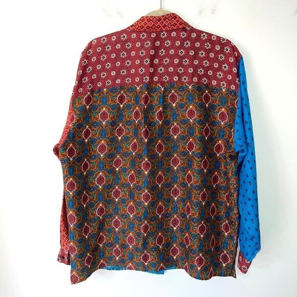 Carole Little Mixed Print Silk Shirt Womens Size 10 Vintage 90s Button Front - Picture 10 of 10